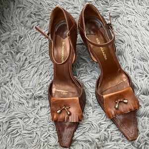 BCBGMaxAzria Brown Pointed-toe d'Orsay Leather heels WOMENS 7.5